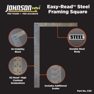 Johnson Level & Tool CS9 Steel Framing Square, 16″ x 24″, Silver, 1 Square