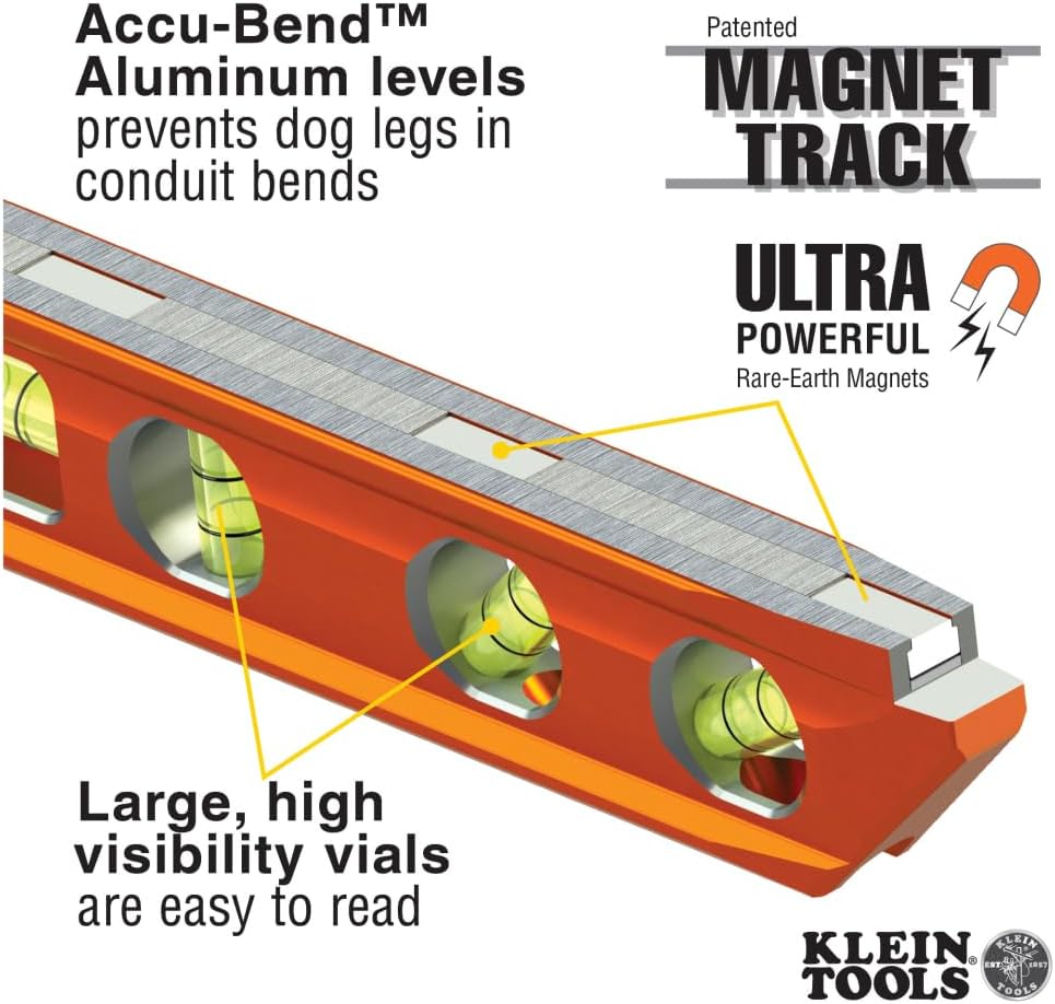 Klein Tools 935R Level, 9-Inch Magnetic Aluminum Torpedo Level with 0/45/90 Degree Vials and V-groove, Tapered Nose - Image 3