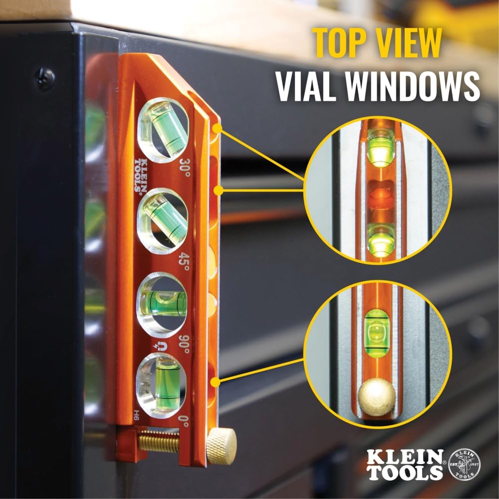 Klein Tools 935R Level, 9-Inch Magnetic Aluminum Torpedo Level with 0/45/90 Degree Vials and V-groove, Tapered Nose - Image 5