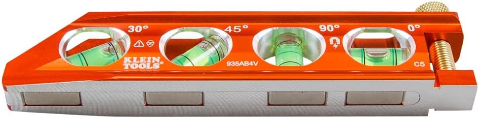 Klein Tools 935AB4V Level, 6-Inch Magnetic Torpedo and Conduit Level with 0/30/45/90 Degree Vials, V-Groove and Magnet Track, High Visibility Orange - Image 14