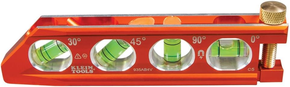Klein Tools 935AB4V Level, 6-Inch Magnetic Torpedo and Conduit Level with 0/30/45/90 Degree Vials, V-Groove and Magnet Track, High Visibility Orange - Image 15