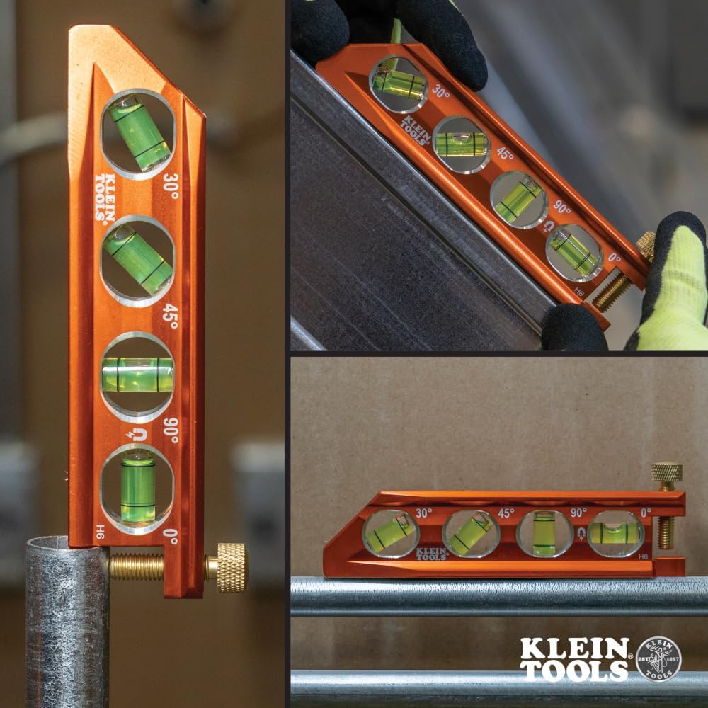 Klein Tools 935AB4V Level, 6-Inch Magnetic Torpedo and Conduit Level with 0/30/45/90 Degree Vials, V-Groove and Magnet Track, High Visibility Orange - Image 8