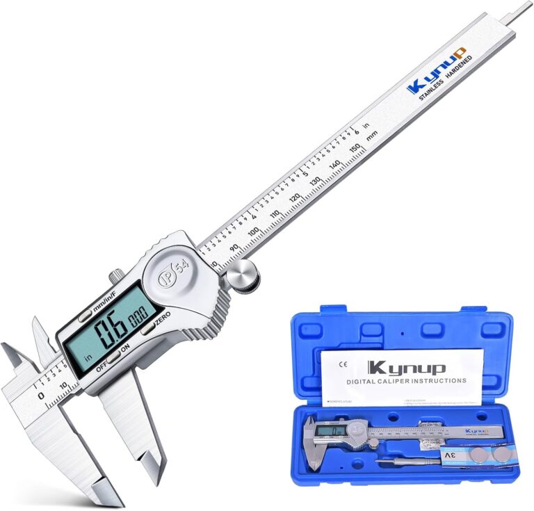 Kynup Digital Caliper 6 Inch Measuring Tool, Professional Stainless Steel Electronic Micrometer with Large LCD Screen, Vernier Caliper, Inch Metric Fraction Conversion, Auto-Off, IP54 Splash Proof