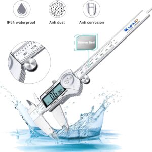 Kynup Digital Caliper 6 Inch Measuring Tool, Professional Stainless Steel Electronic Micrometer with Large LCD Screen, Vernier Caliper, Inch Metric Fraction Conversion, Auto-Off, IP54 Splash Proof