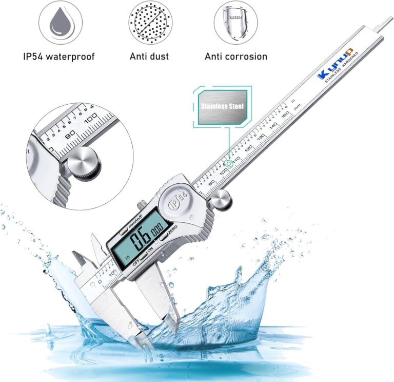 Kynup Digital Caliper 6 Inch Measuring Tool, Professional Stainless Steel Electronic Micrometer with Large LCD Screen, Vernier Caliper, Inch Metric Fraction Conversion, Auto-Off, IP54 Splash Proof