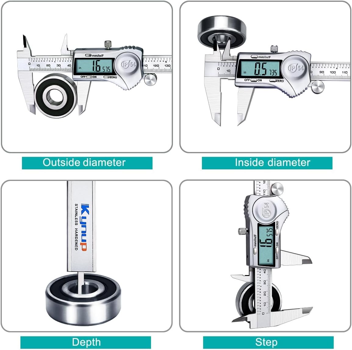 Kynup Digital Caliper 6 Inch Measuring Tool, Professional Stainless Steel Electronic Micrometer with Large LCD Screen, Vernier Caliper, Inch Metric Fraction Conversion, Auto-Off, IP54 Splash Proof - Image 4